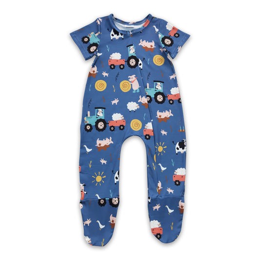 SR0195 Baby Boys Farm Short Sleeve Footed Romper On Sale
