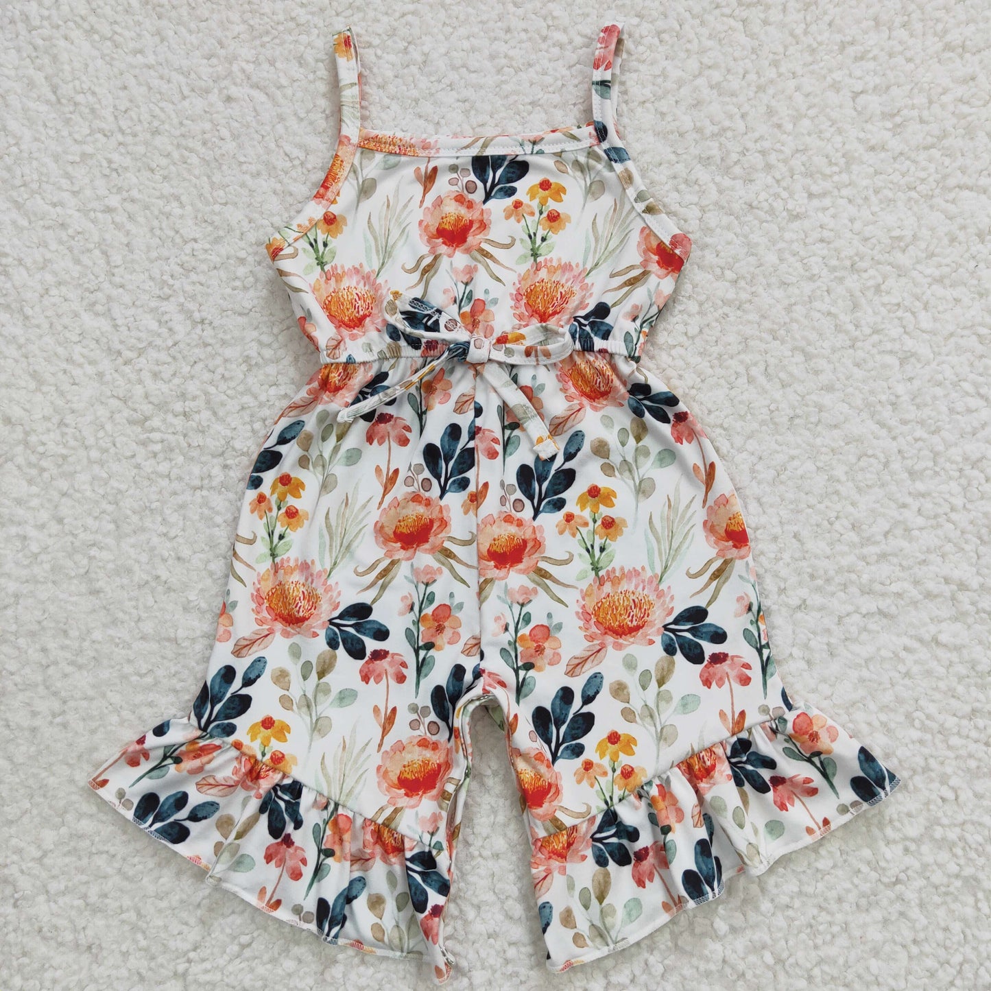 SR0205 Girls Summer Orankge Flower Jumpsuit