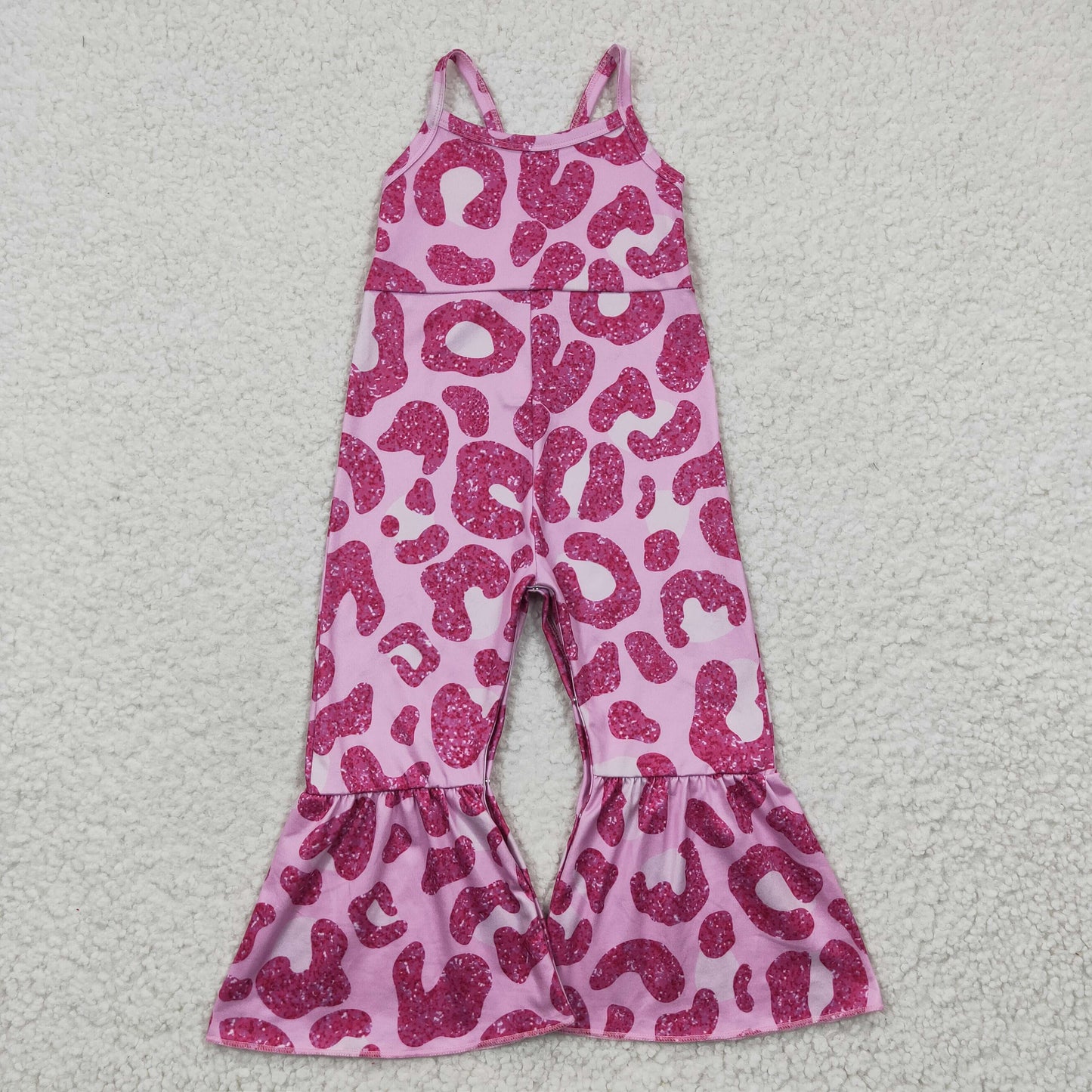 SR0216 Kids Girls Pink Leopard Jumpsuit