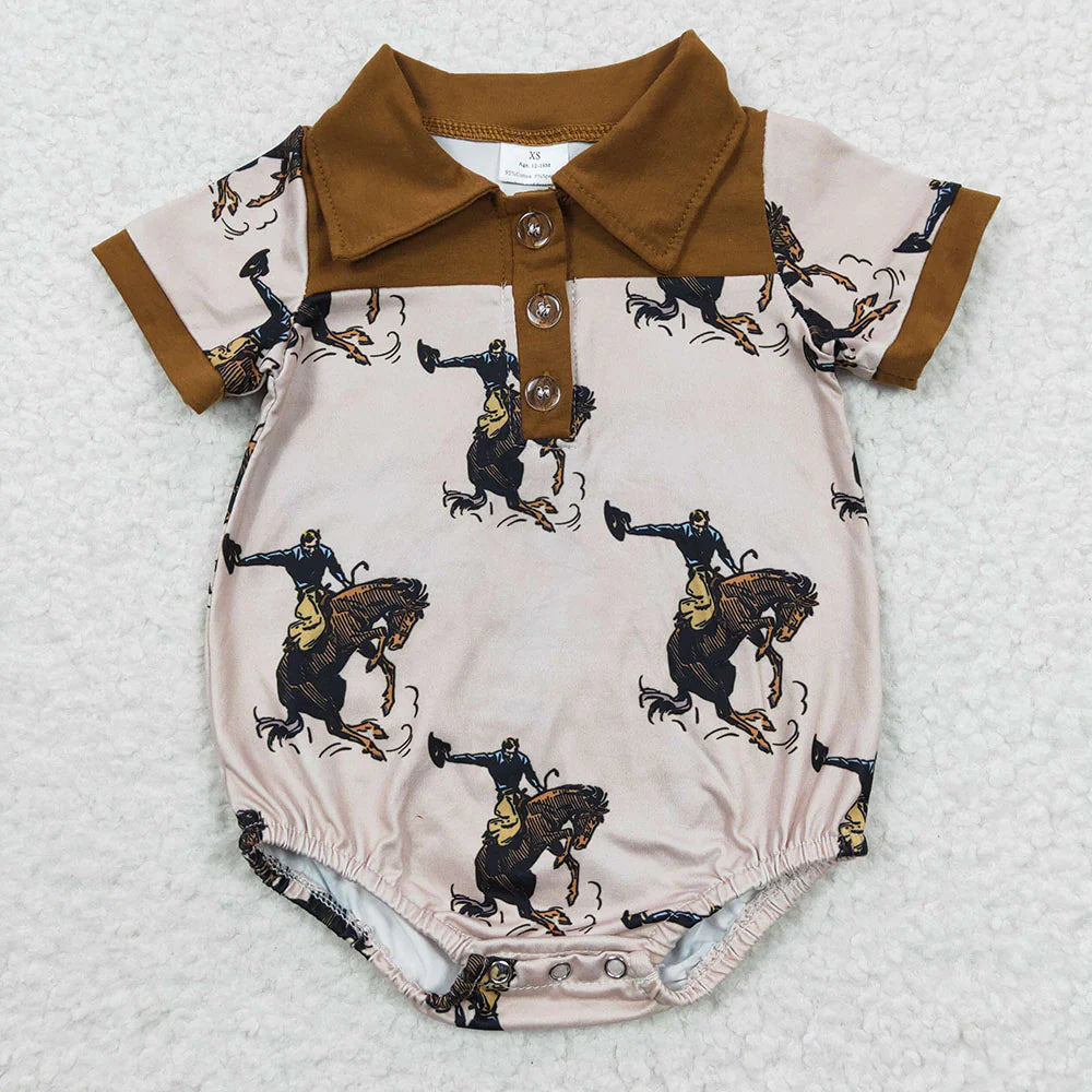 Sibling Baby Boys Western Buttons Short Sleeve Shirt Rompers