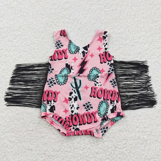 Baby Girls Howdy Pink Romper With Tassels