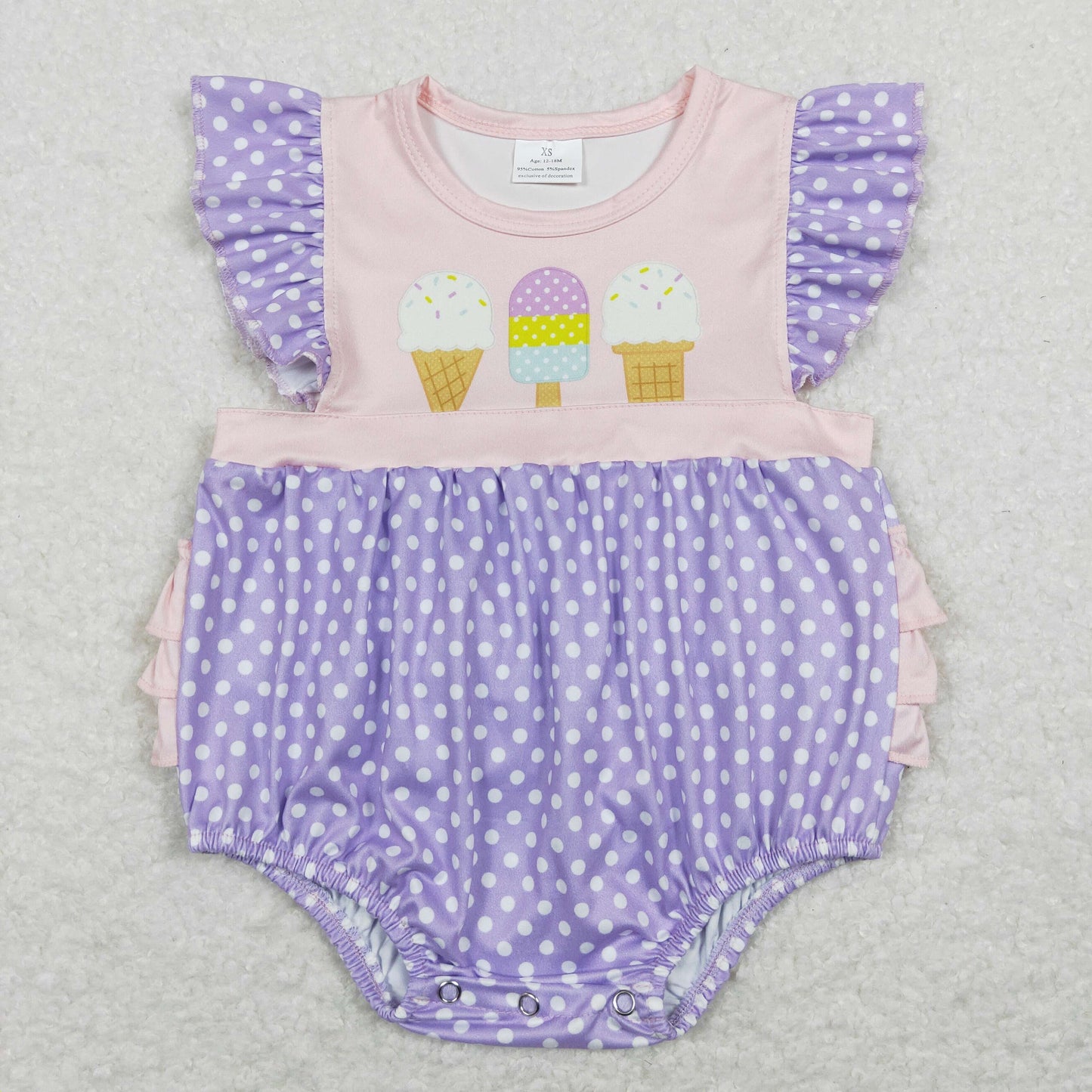 Summer Baby Girls Sibling Embroidery Ice Cream Bubble Romper