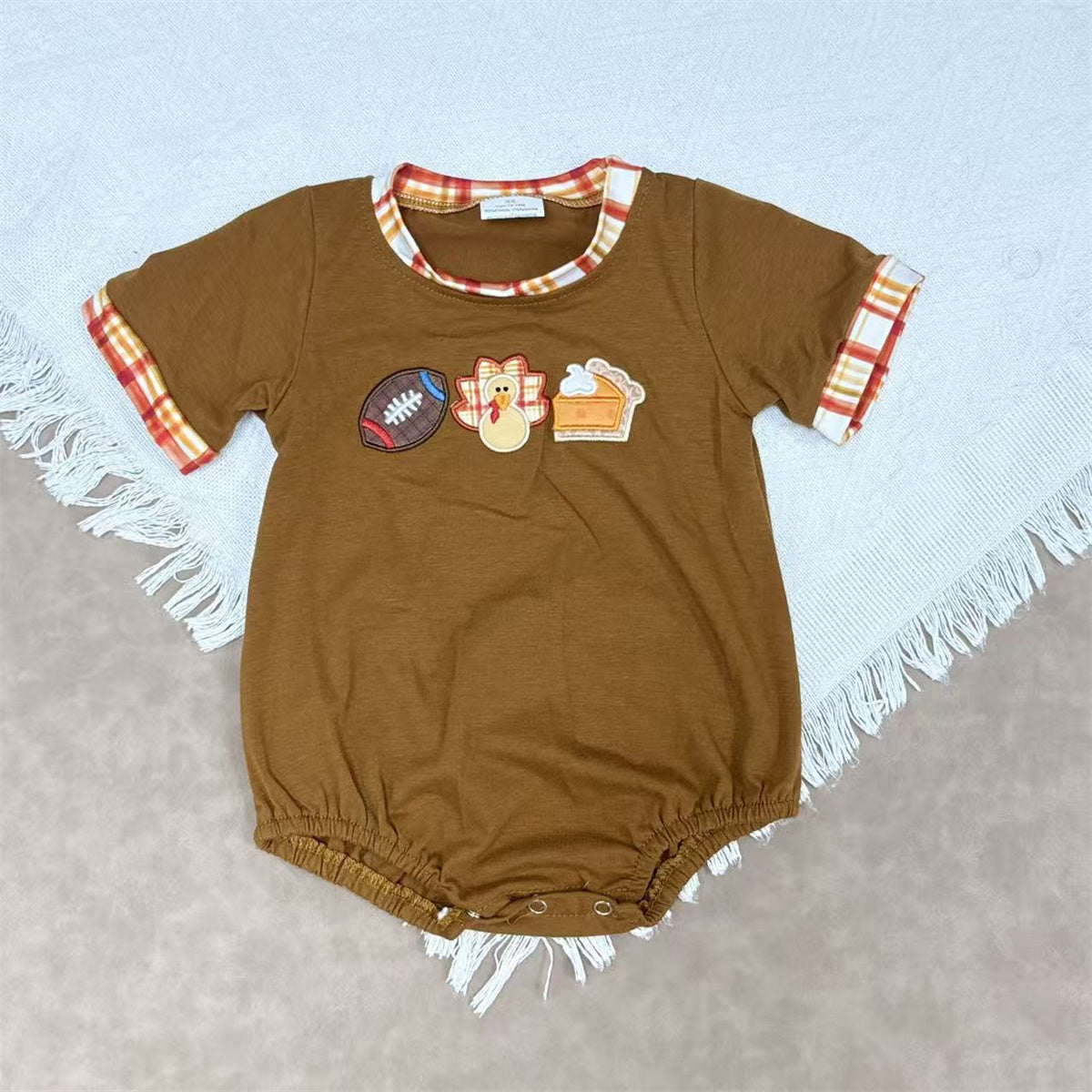 Applique Turkey Football Pie Thanksgiving Sibling Clothes Set /Romper