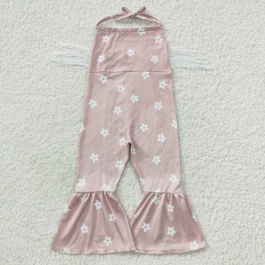 SR0424 Baby Girls Daisy Print Jumpsuit With Tassels