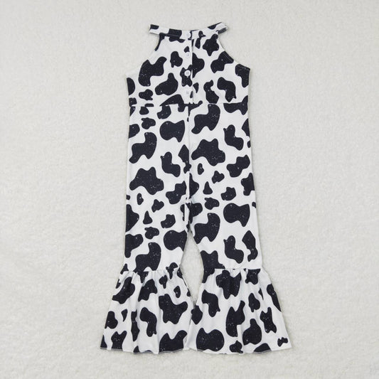 Baby Girls Straps Cow Print Bell Bottom Jumpsuit
