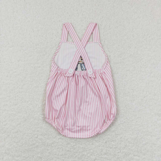 Baby Girls Easter Rabbit Pink Striped Bubble Romper