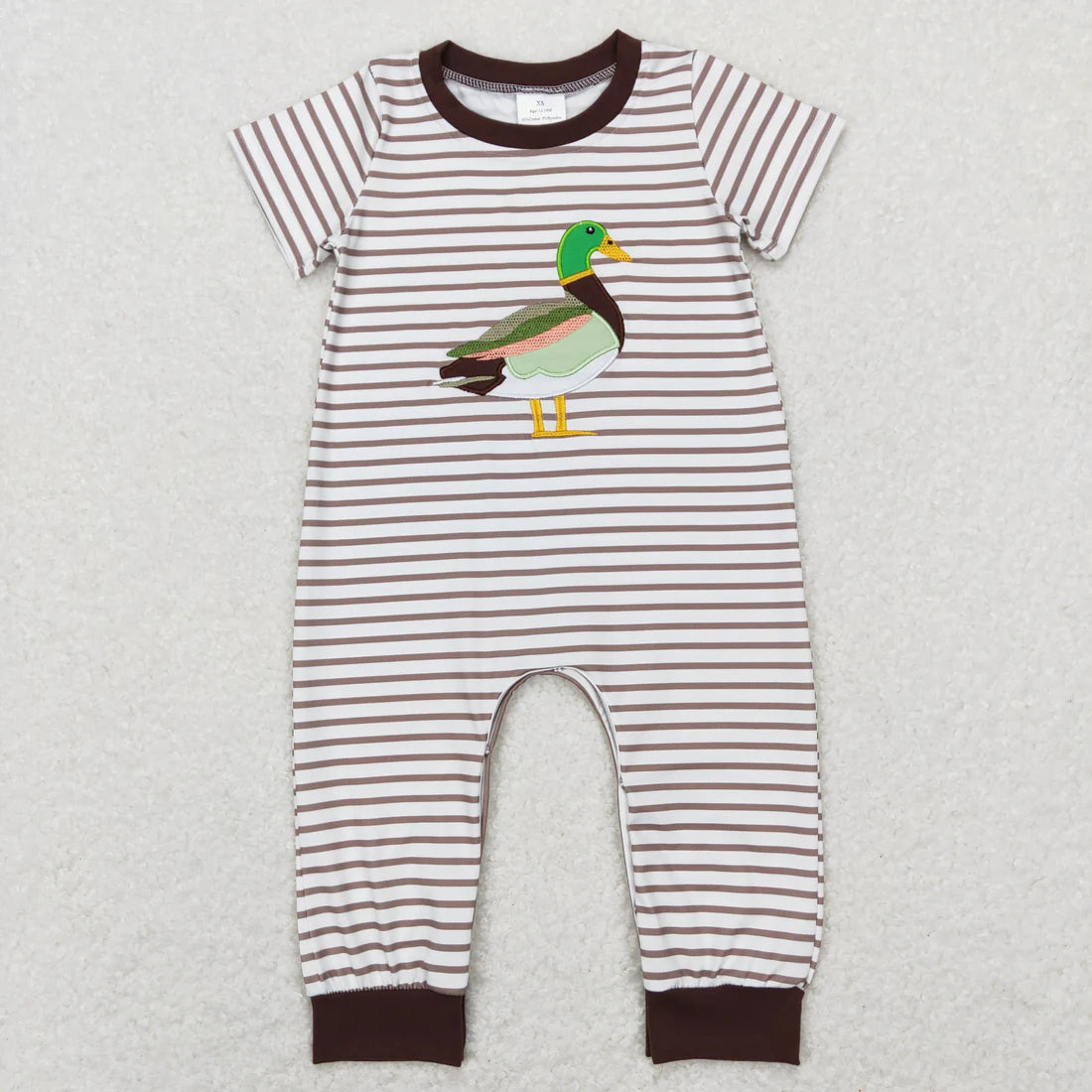 Sibling Baby Applique Duck Striped Top Pants Outfit Romper