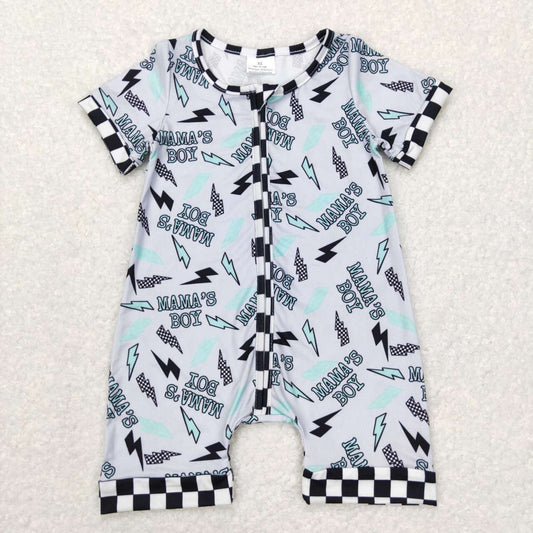 USA SHop Baby Infant Boys Mama's Boy Zip Short Sleeve Rompers