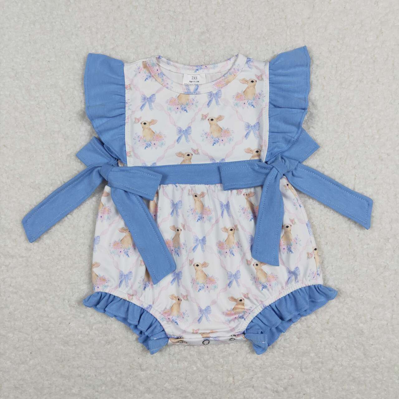 Baby Girls Easter Rabit Blue Bow Bubble Romper