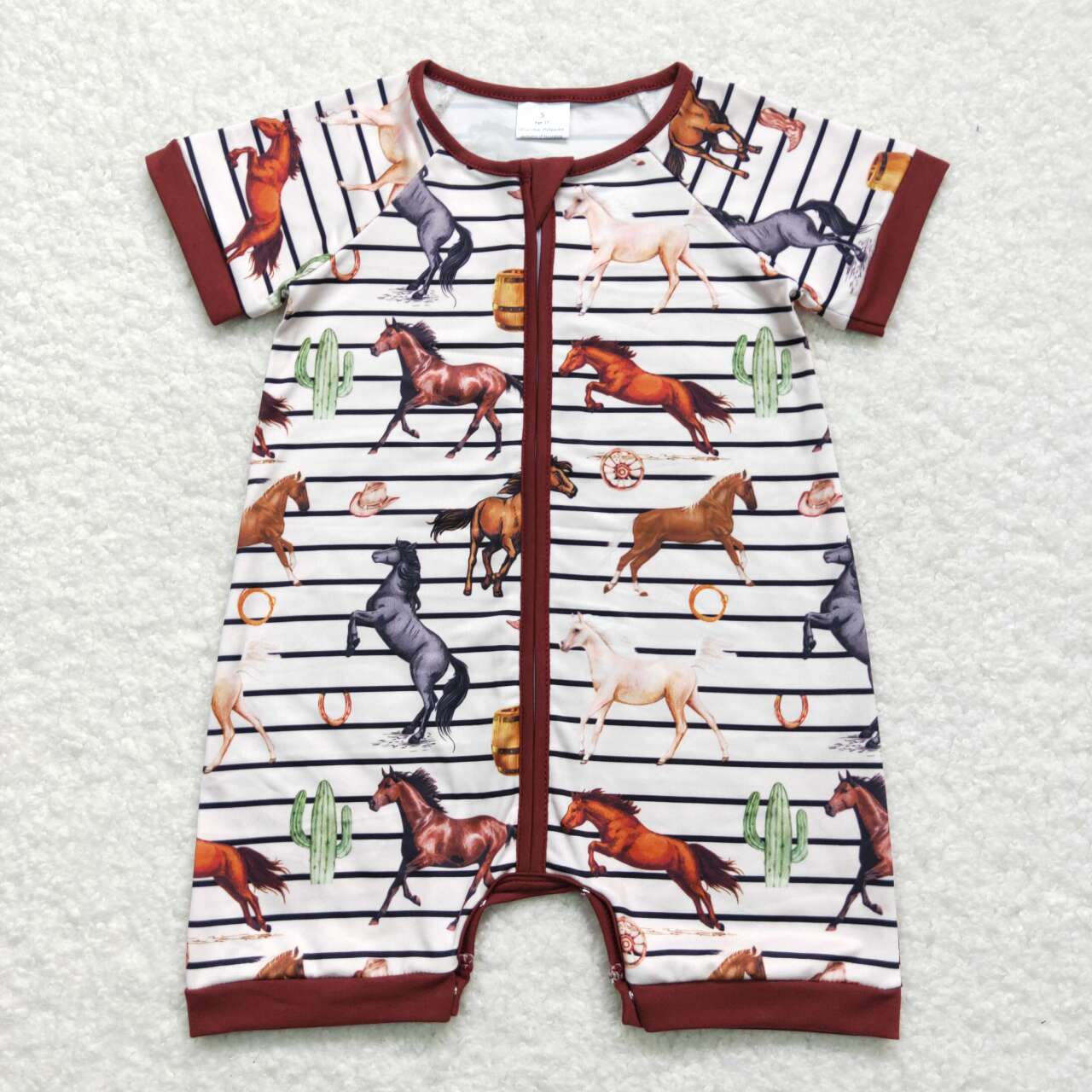 Baby Boys Sibling Western Short Sleeve Zip Romper