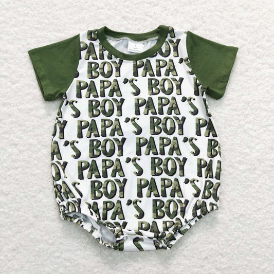 Baby Boys Papa's Boy Green Short Sleeve Rompers