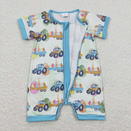 Baby Boys Eater Egg Truck Short Sleeve Zip Romper