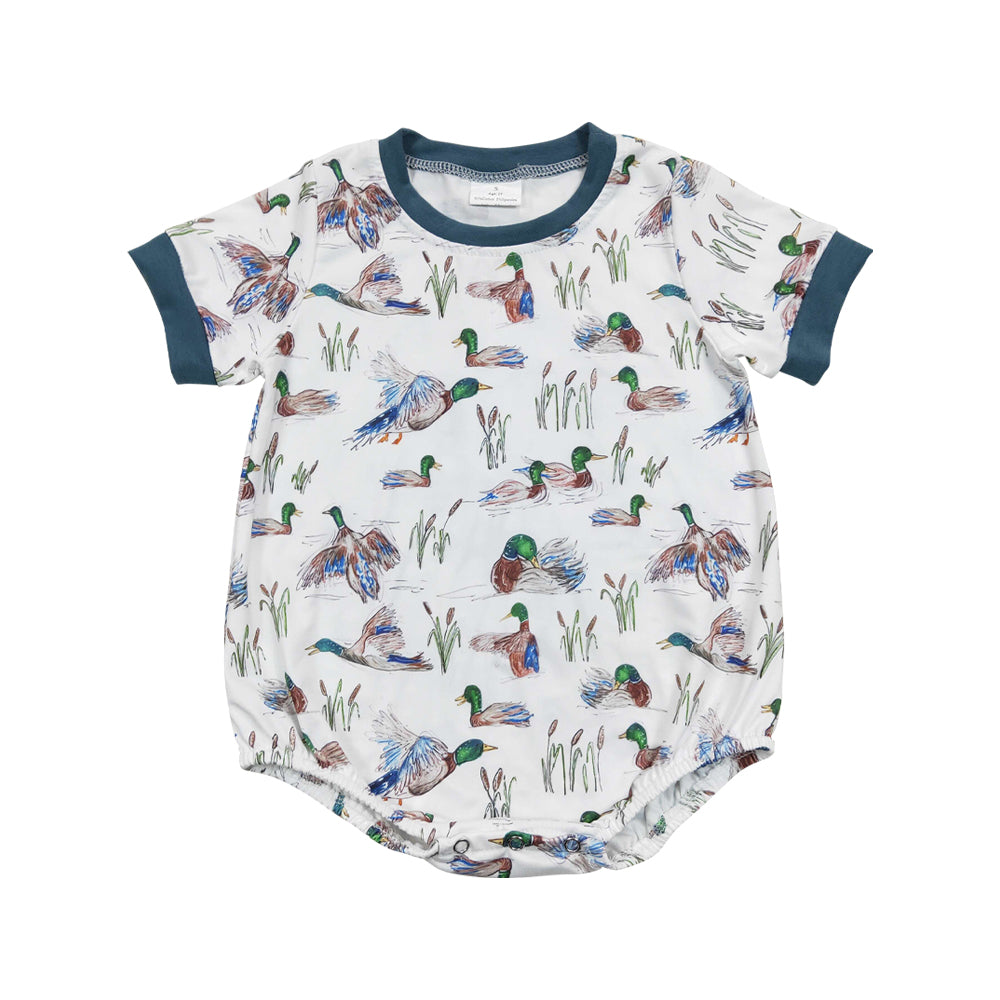 Newborn Baby Boys Sibling Summer Mallard Duck Short Sleeve Bubble Romper