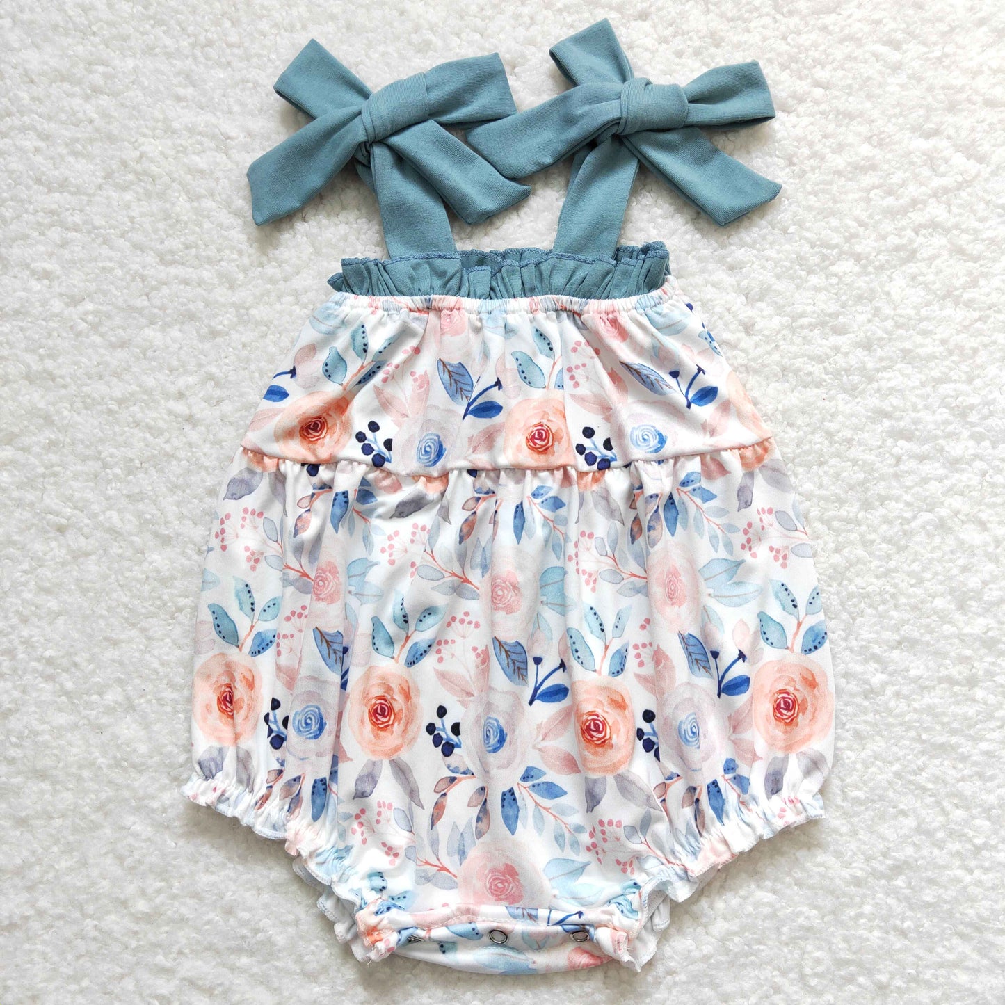 Kids Girls Rustic Floral Tunic Ruffle Shorts Outfit +Romper