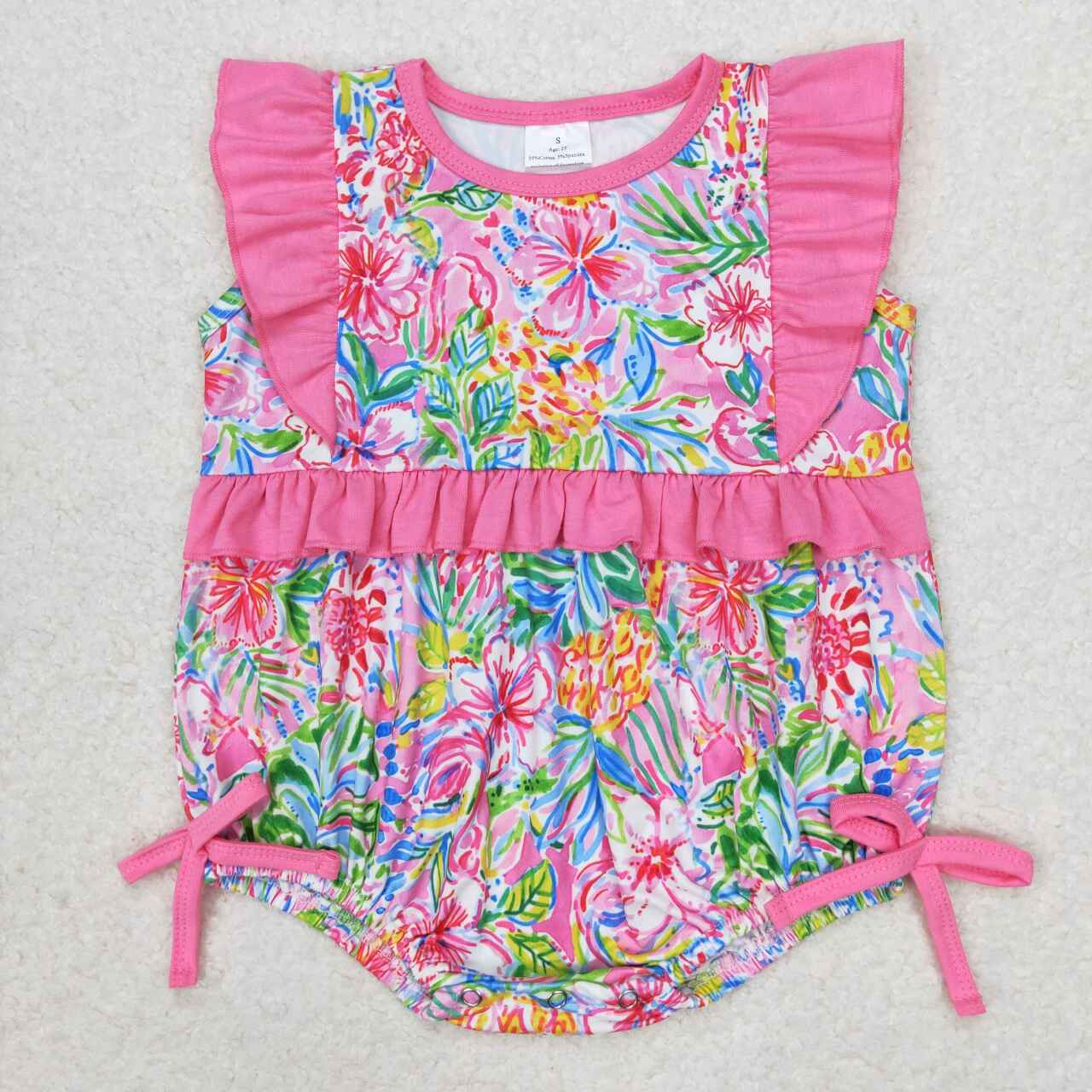 Baby Girls Sibling Flowers Tunic Dark Pink Shorts Summer and Romper