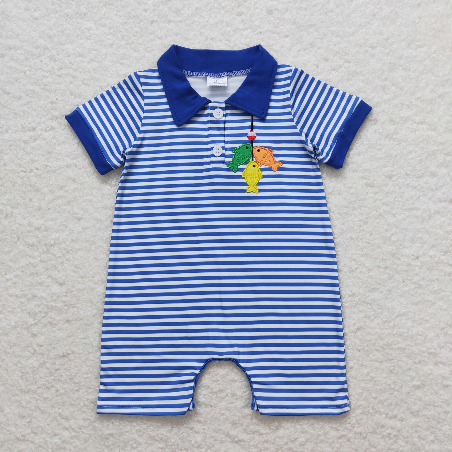 Sibling Summer Baby Brother Embroidery Fishing Outfit and Romper