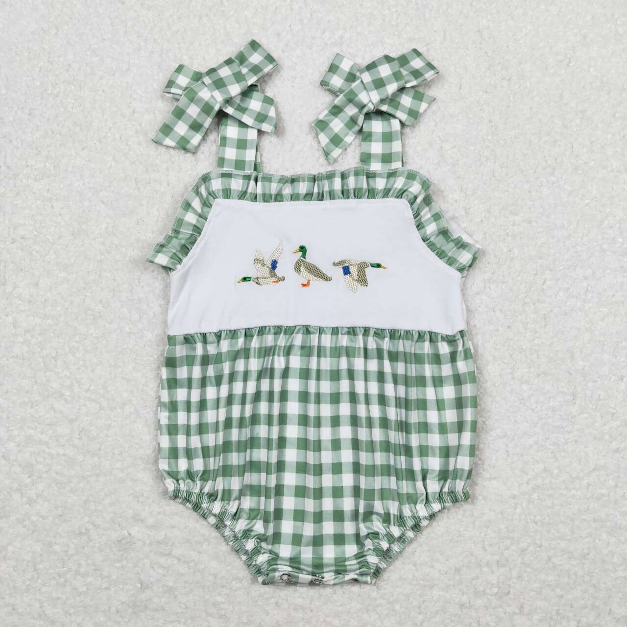 Baby Sibling Embroidery Mmallard Green Gingham Summer Clothing