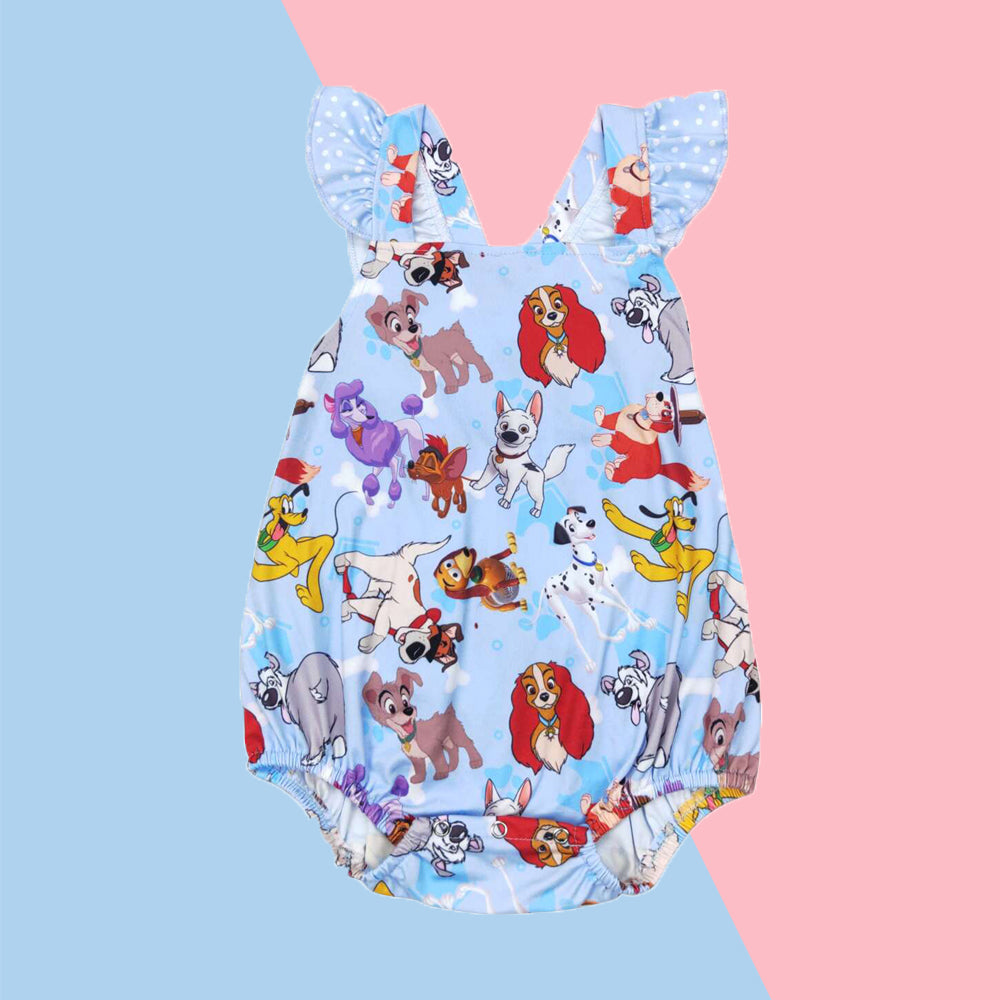 Baby Girls Cartoon Dog Bubble Romper