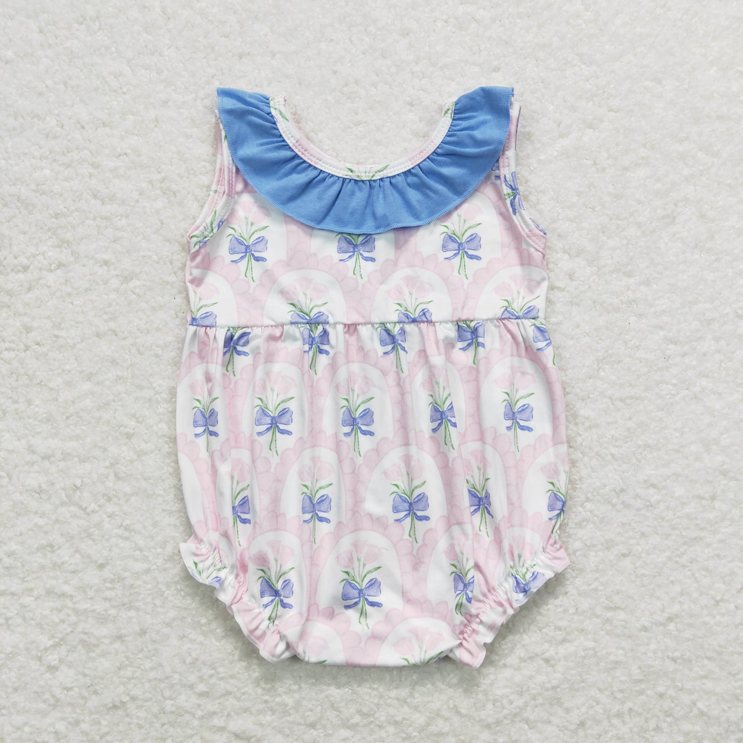 SR1181 Newborn Baby Girls Rose Flower Bubble Romper