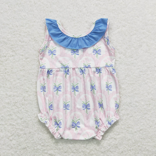 SR1181 Newborn Baby Girls Rose Flower Bubble Romper