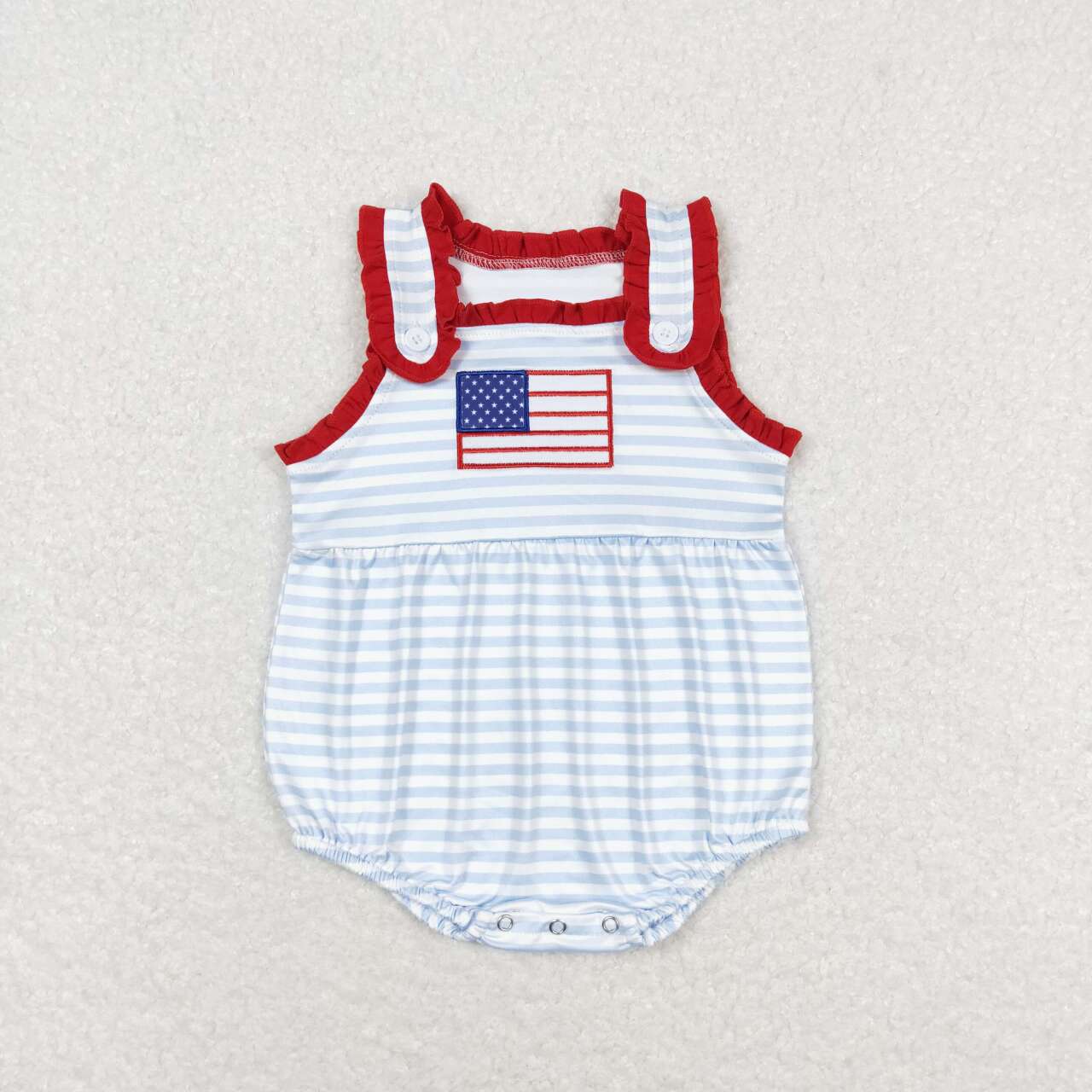 Sibling July 4th Embroidery USA Flag Outfit and Romper