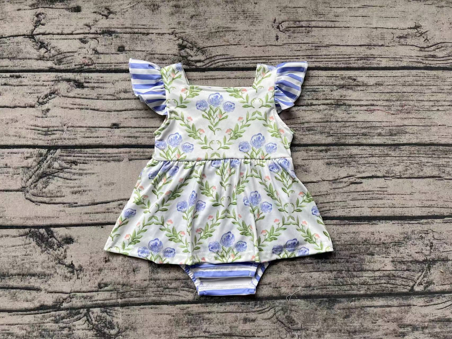 Newborn Baby Blue Flower Girls Romper