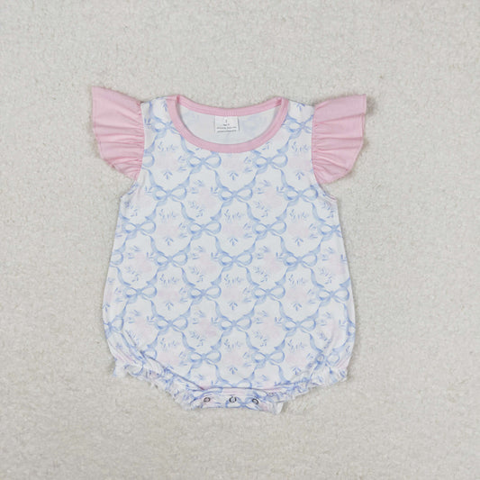 Baby Girls Blue Bows Flutter Sleeve Summer Rompers