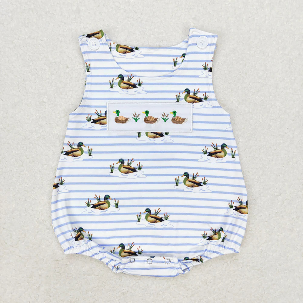 Sibling Baby Boys Girls Boys Ducks Embroidery Hunting Rompers