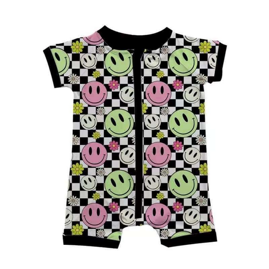 Summer Happy Face Short Sleeve Zipper Romper Pre-order