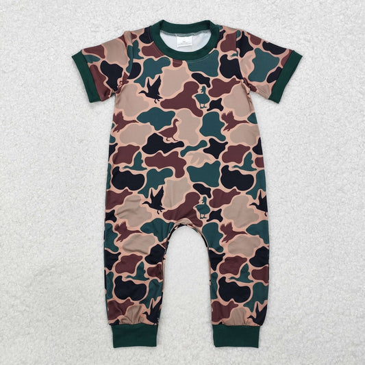 SR1816 Newborn Baby Boys Green Camo Mallard Romper