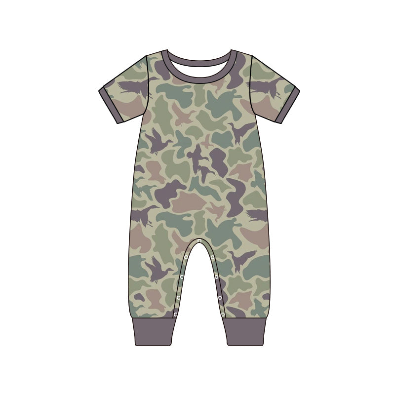 SR1818 Newborn Baby Boys Gray Green Camo Mallard Romper Pre-order