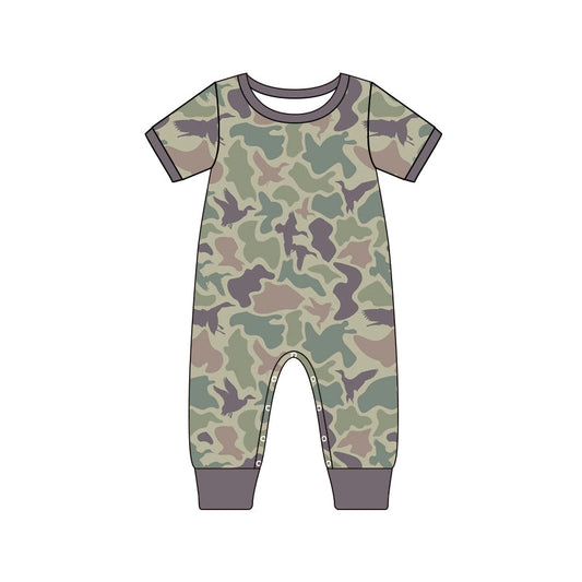 SR1818 Newborn Baby Boys Gray Green Camo Mallard Romper Pre-order