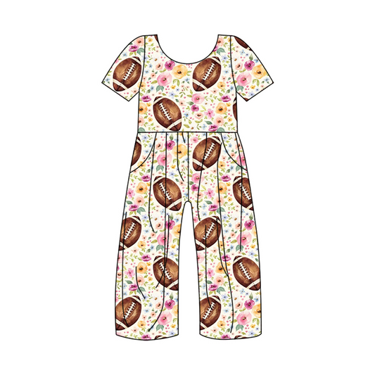 SR1871 Baby Girls Football Flower Short Sleeve  Jumpsuit Pre-order