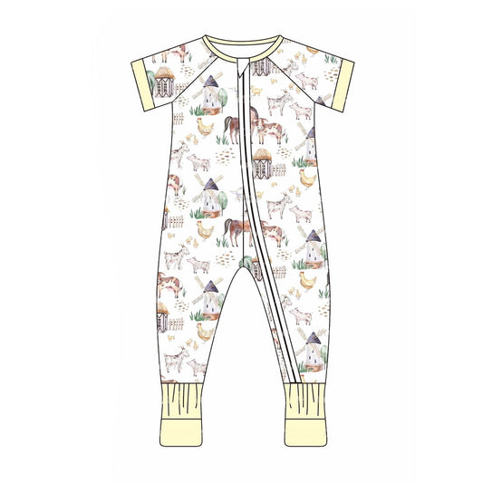 SR1876 Baby GBoys Farm Animal Short Sleeve Zipper Romper Pre-order