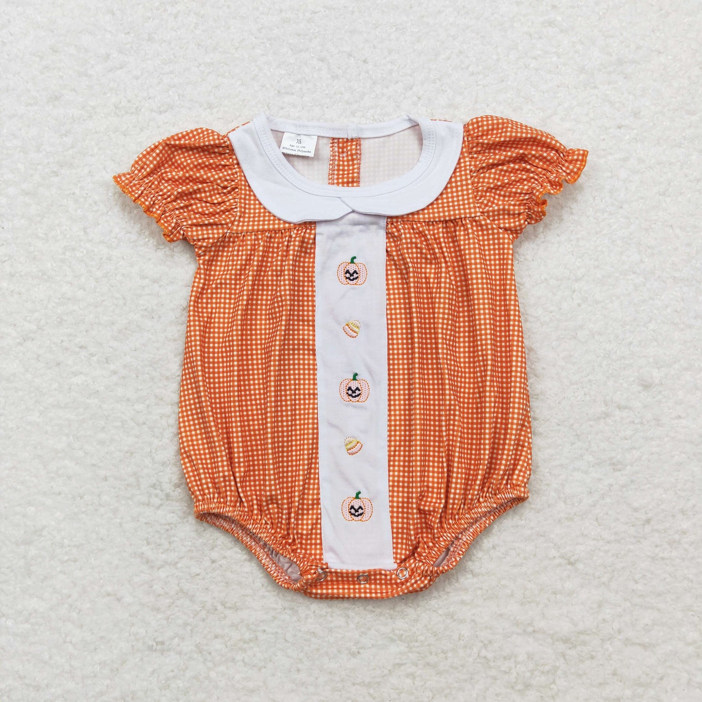 SR1879 Baby Girls Pumpkin Orange Short Sleeve Romper