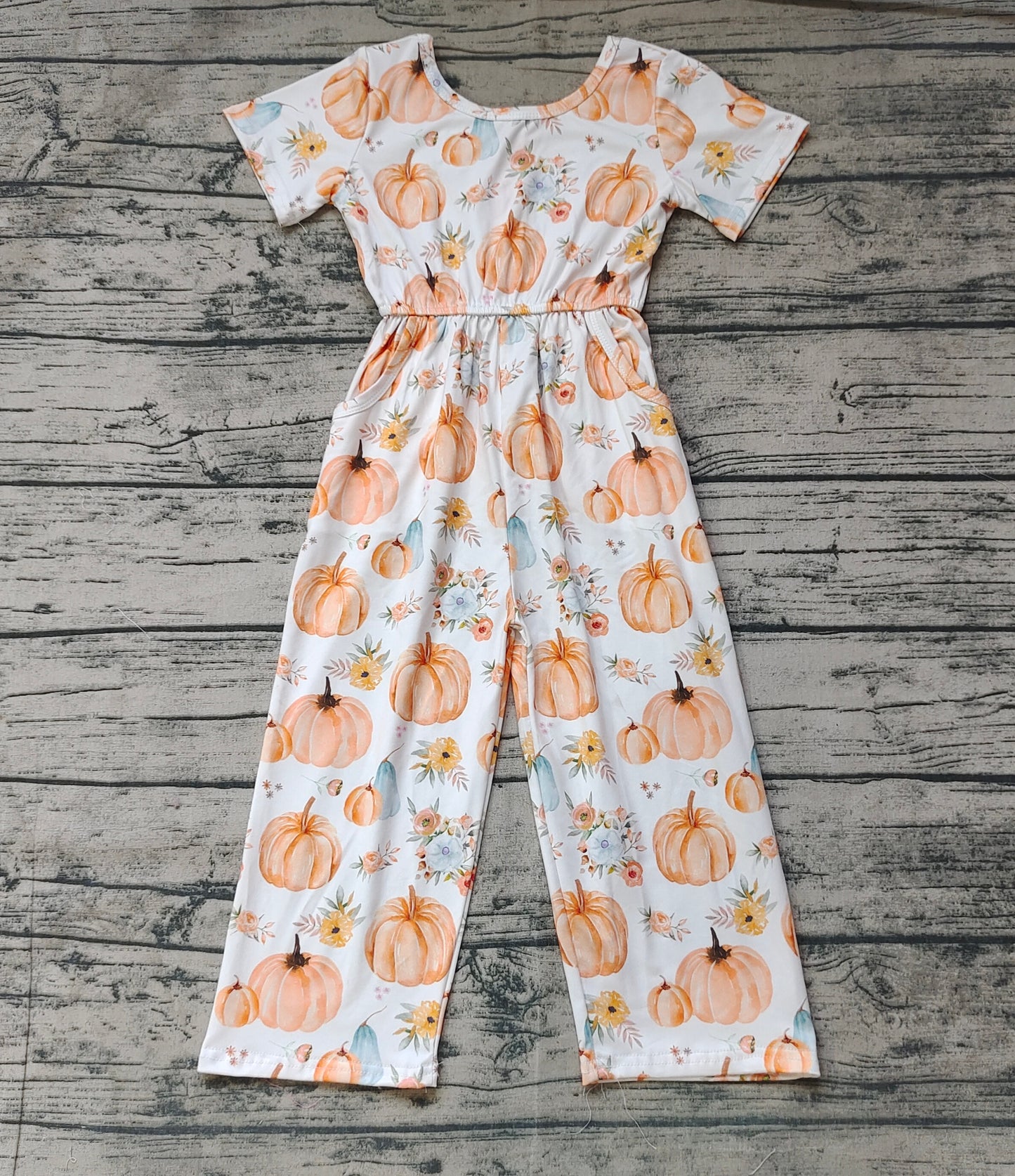 SR1880 Baby Girls Pumpkin Short Sleeve Jumpsuit