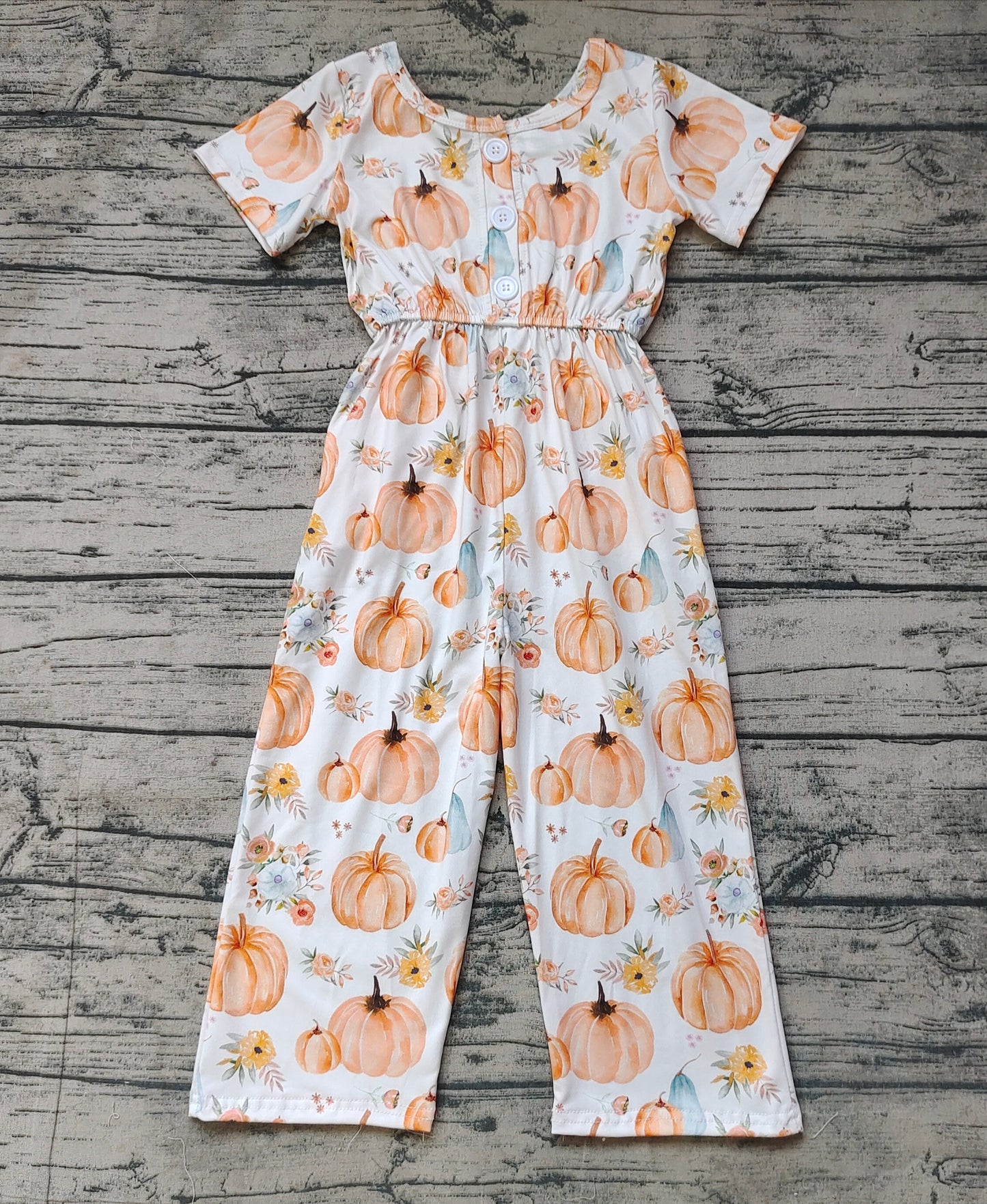 SR1880 Baby Girls Pumpkin Short Sleeve Jumpsuit