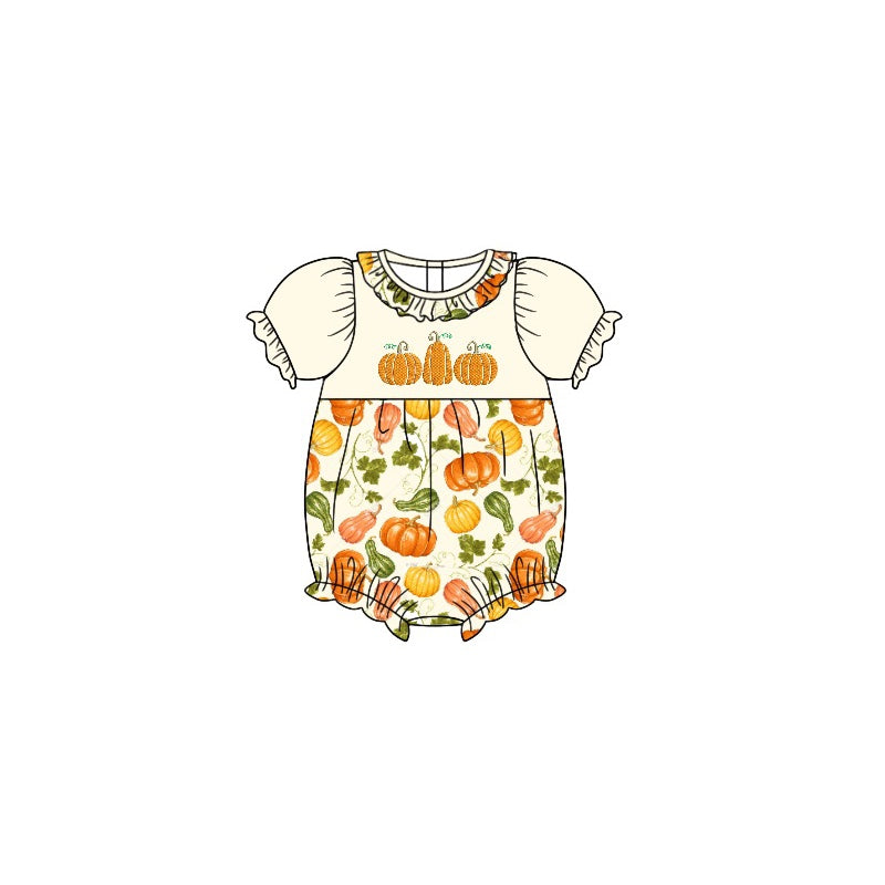 SR1890 Newborn Baby Girls Pumpkin Short Sleeve Shirt Romper Pre-order