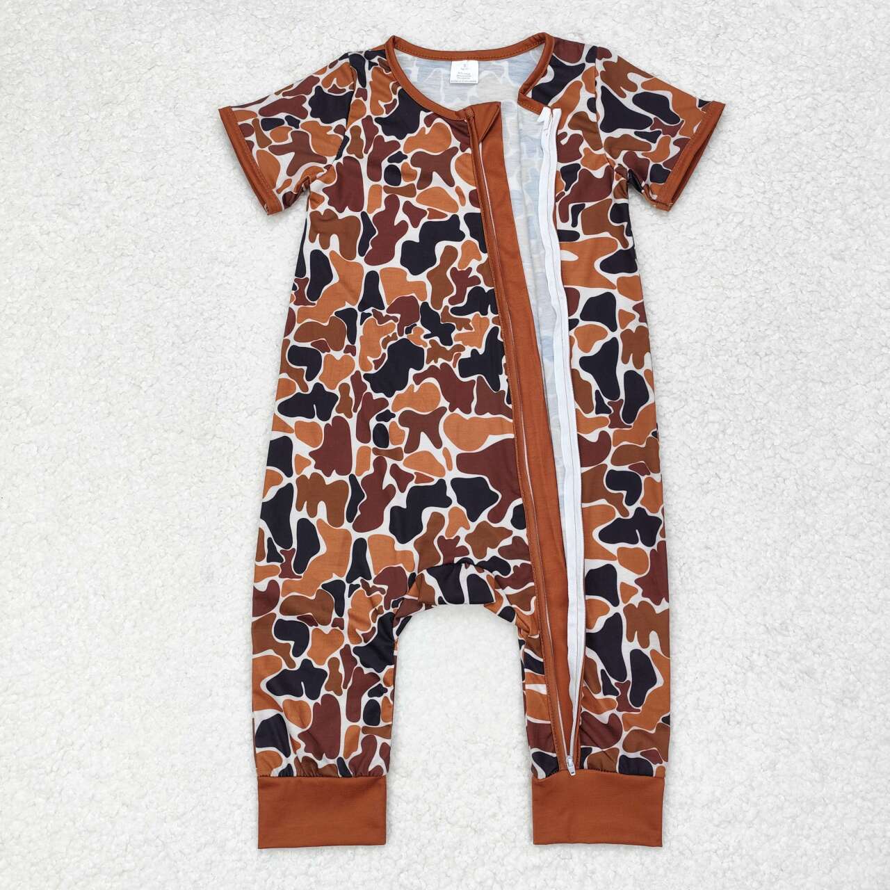 Baby Boys Sibling  Brown Camo Bamboo Pajama Set and Romper