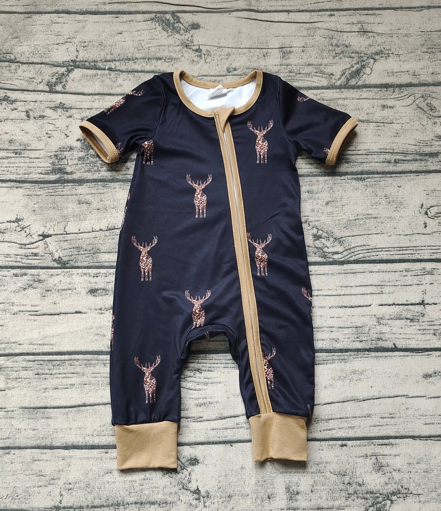 SR1896 Newborn Boys Deer Long Sleeve Bamboo Romper