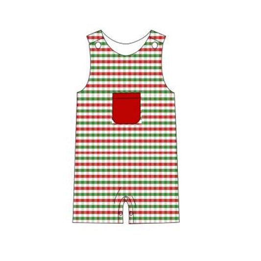 Newborn Baby Boys Christmas Red Green Gingham Romper Pre-order