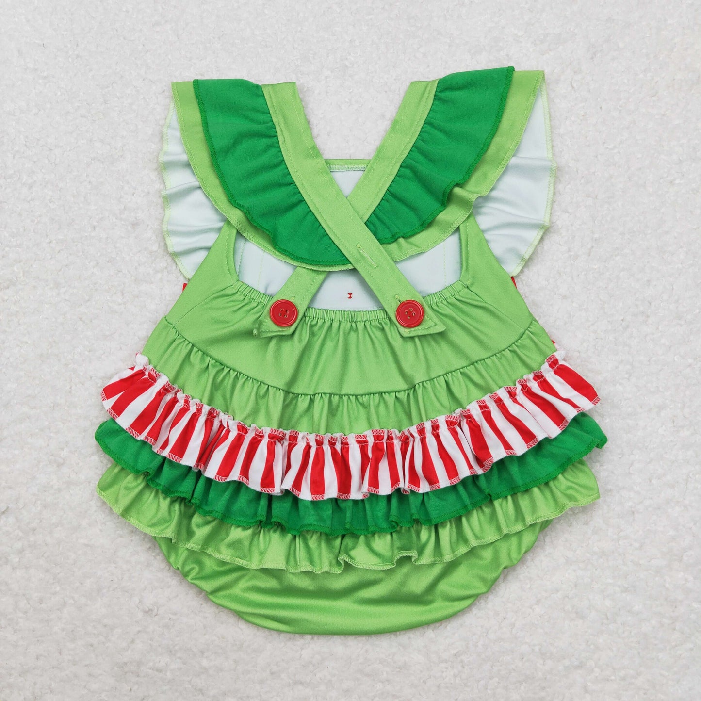 Newborn Baby Girls Green Christmas  Red Heart Romper