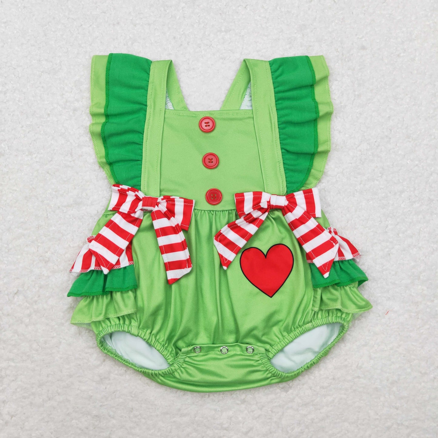 Baby Girls Sibling Christmas Heart Green Colro Dress and Bubble