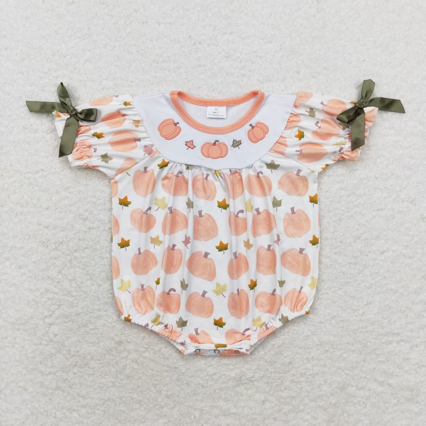 Baby Girls Boys Sibling Fall Embroidery Pumkin Outfit and Romper