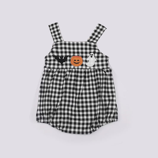 SR1935 Baby Girls Halloween Black Gingham Romper  Preorder