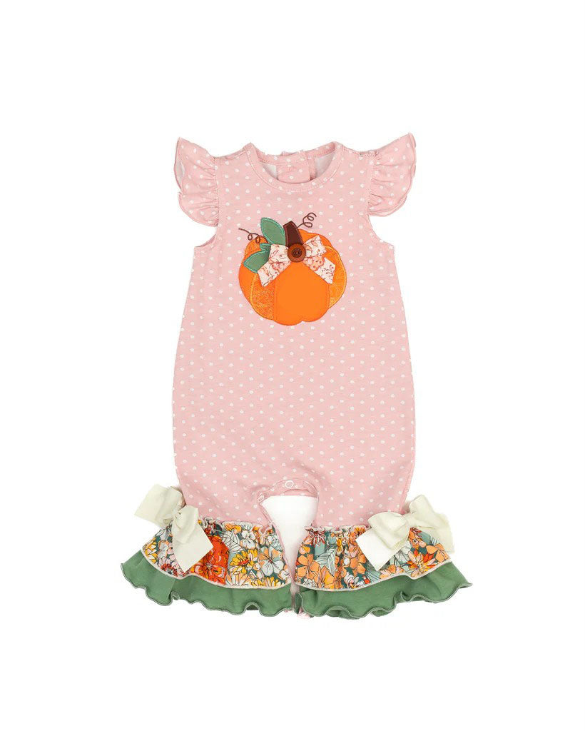 SR1947 Baby Girls Pumpkin Pink Ploka Dot Romper Preorder