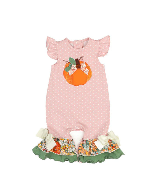 SR1947 Baby Girls Pumpkin Pink Ploka Dot Romper Preorder