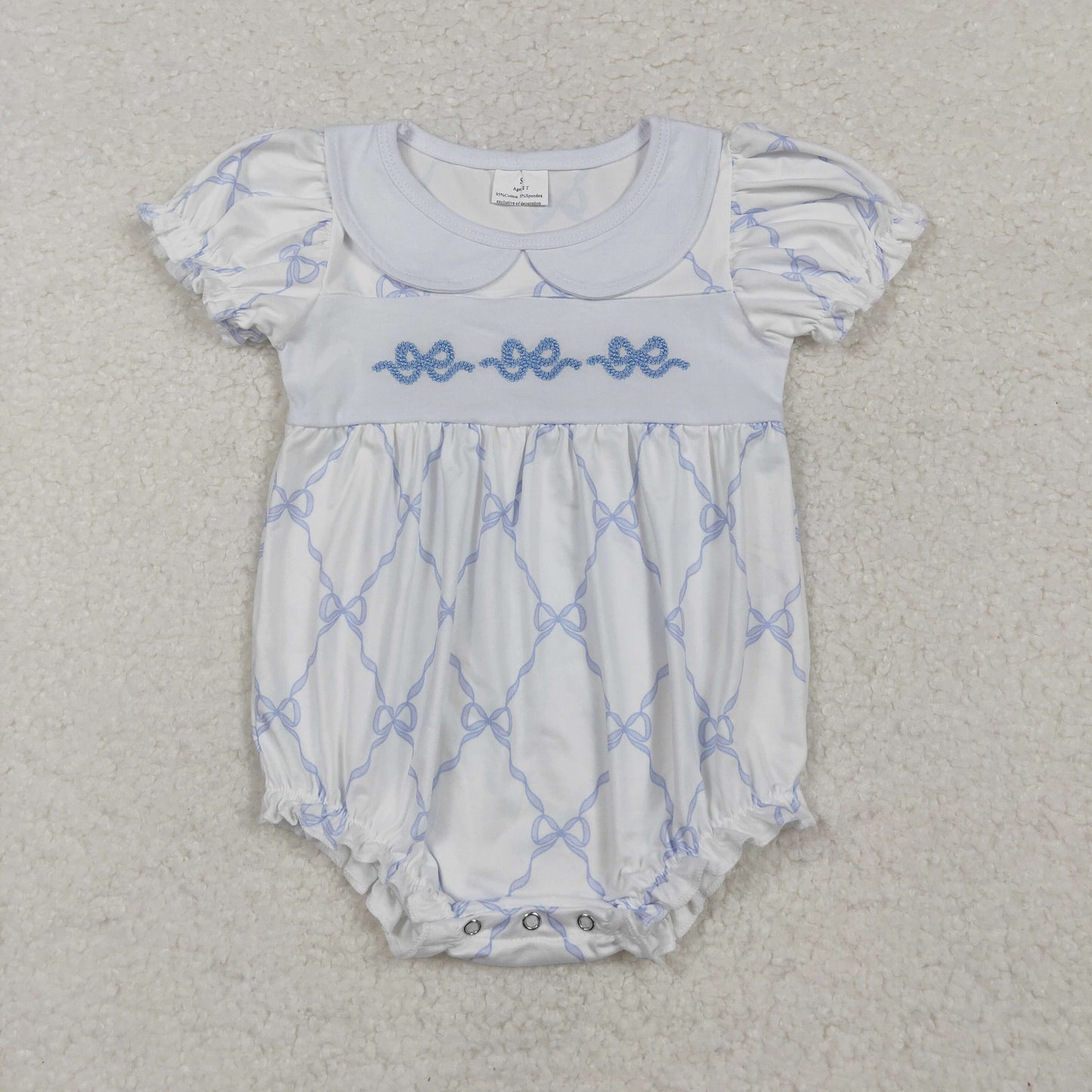 Newborn Baby Girls  Bow Short Sleeve Bubble Romper