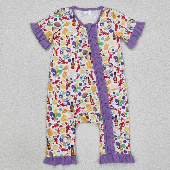 Baby Girls Mardi Gars Short Sleeve Zipper Romper