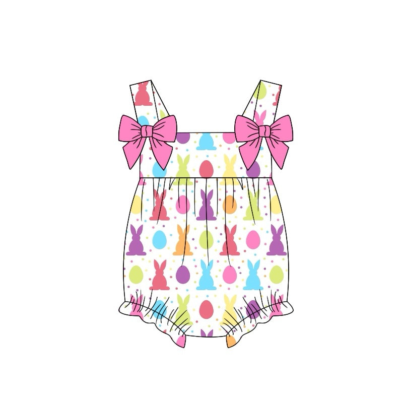 SR2025 Newborn Baby Girls Easter Colorful Bunny  Romper Preorder